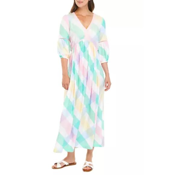 Crown & Ivy Women's Crocheted Plaid Maxi Dress Multi Color XXL NWT - Picture 1 of 9